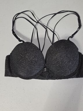 6IXTY8IGHT Multi-Strap Padded Bra in Charcoal Gray Front Hook B75